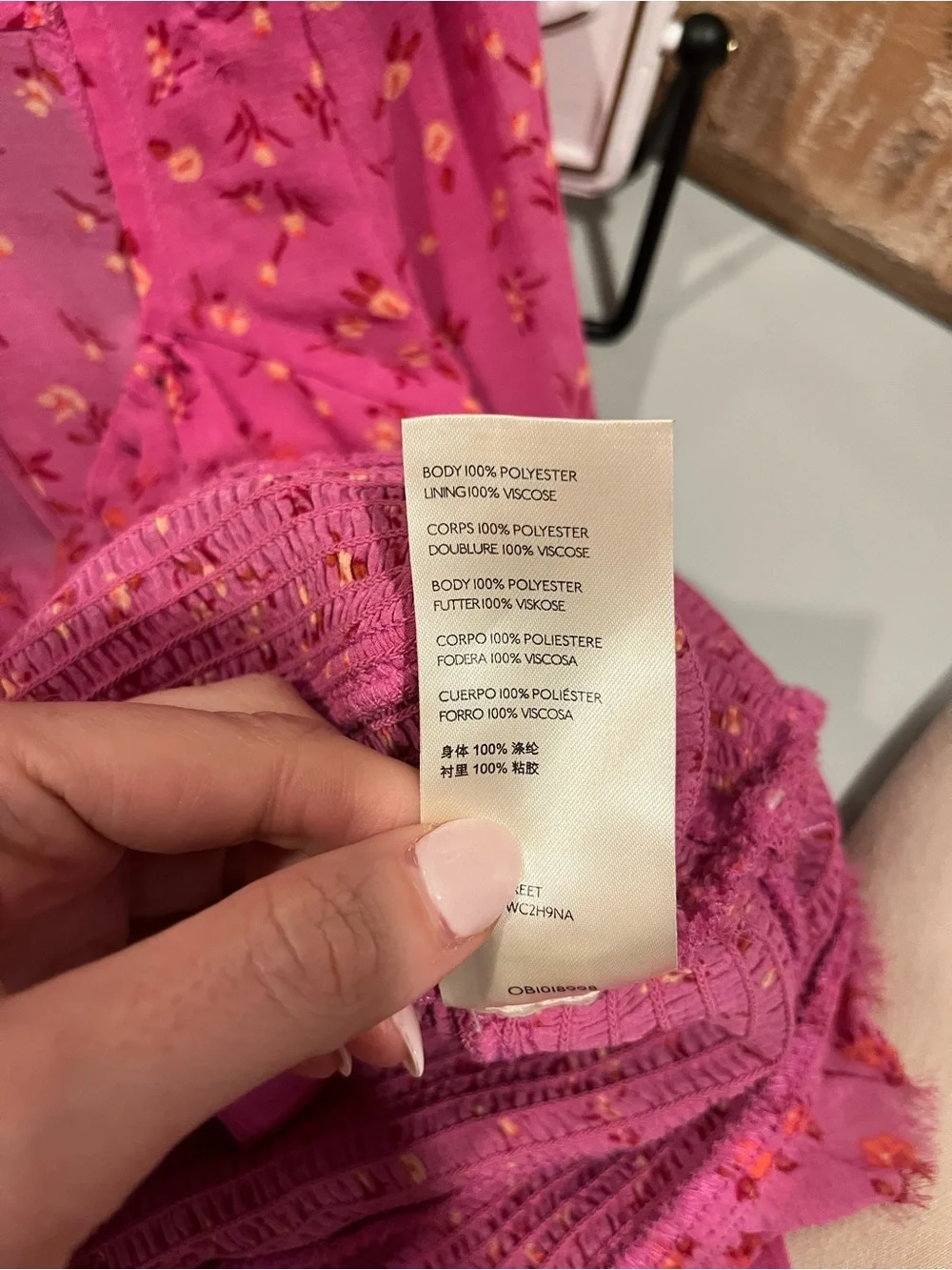 Free People Pink Floral Smocked Long-Sleeve Top- small